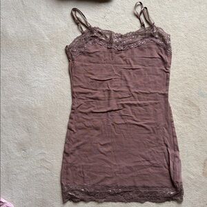 Brown tank top w/lace & top&bottom S adjust strap
